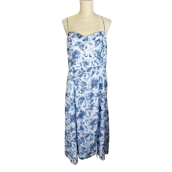 NWT Abercrombie & Fitch Camille Midi Dress Women's XL Blue Floral Cottagecore - Picture 4 of 13